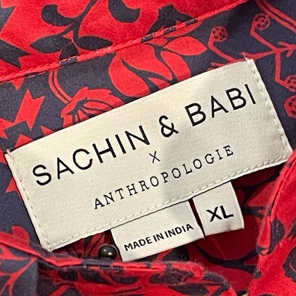 ~ Anthropologie XL Sachin & Babi Nightingale Mini Boho Dress Red Blue Floral - Picture 6 of 16